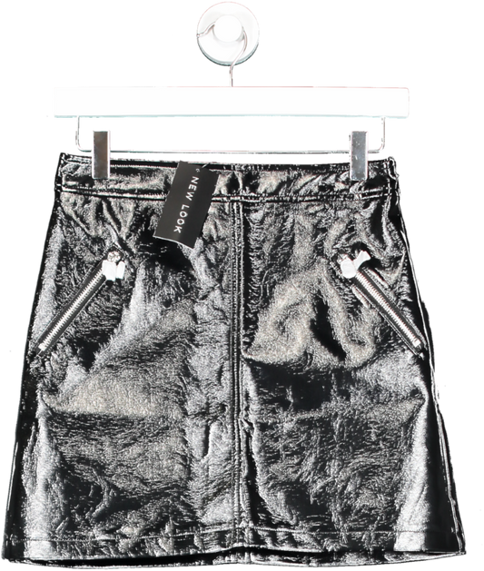 New Look Black Vinyl Zip Pocket Mini Skirt UK 8