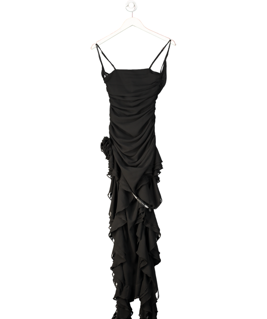 Heiress Black Bustier Ruffle Flower Maxi Dress UK XS