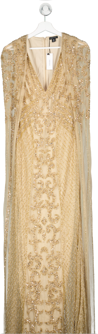 Karen Millen Metallic Tail Embellished Maxi Dress With Cape UK 6