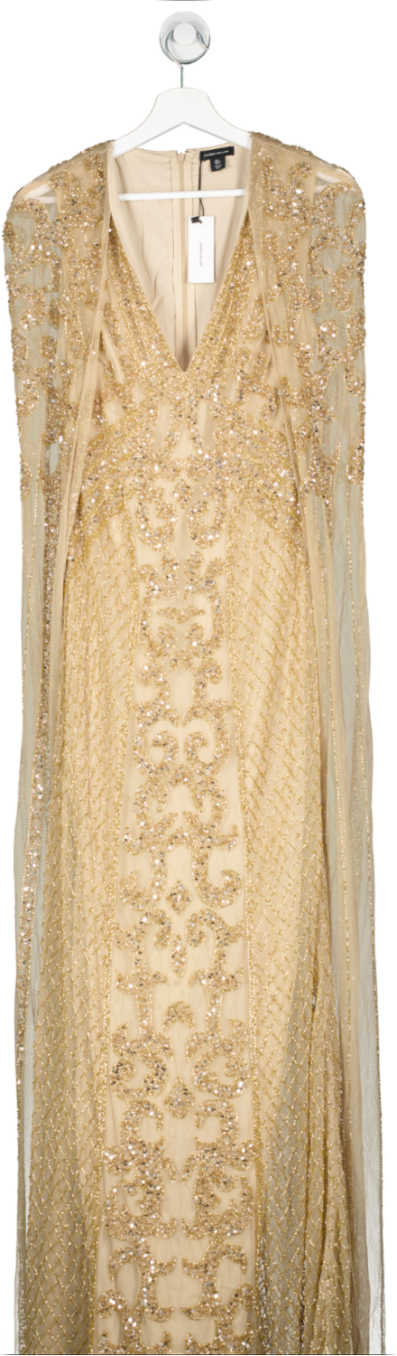 Karen Millen Metallic Tail Embellished Maxi Dress With Cape UK 6