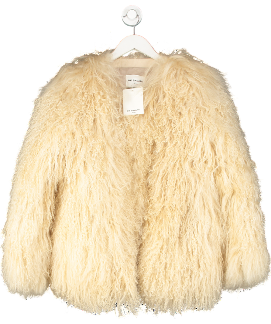 De Savary Cream Blonde Mongolian Cropped Coat UK M
