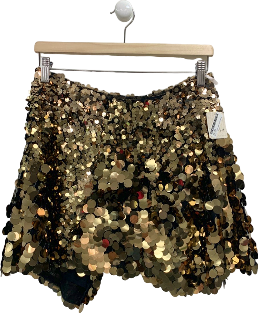Free People Gold Sequin Mini Skirt UK 8