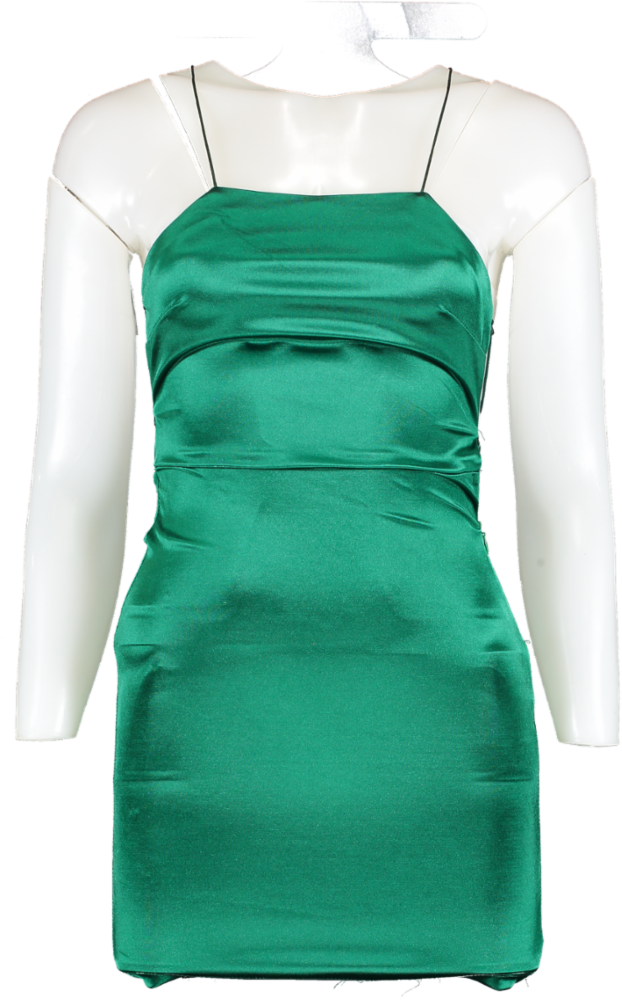 PrettyLittleThing Emerald Green High Neck Strappy Back Bodycon Dress UK 4