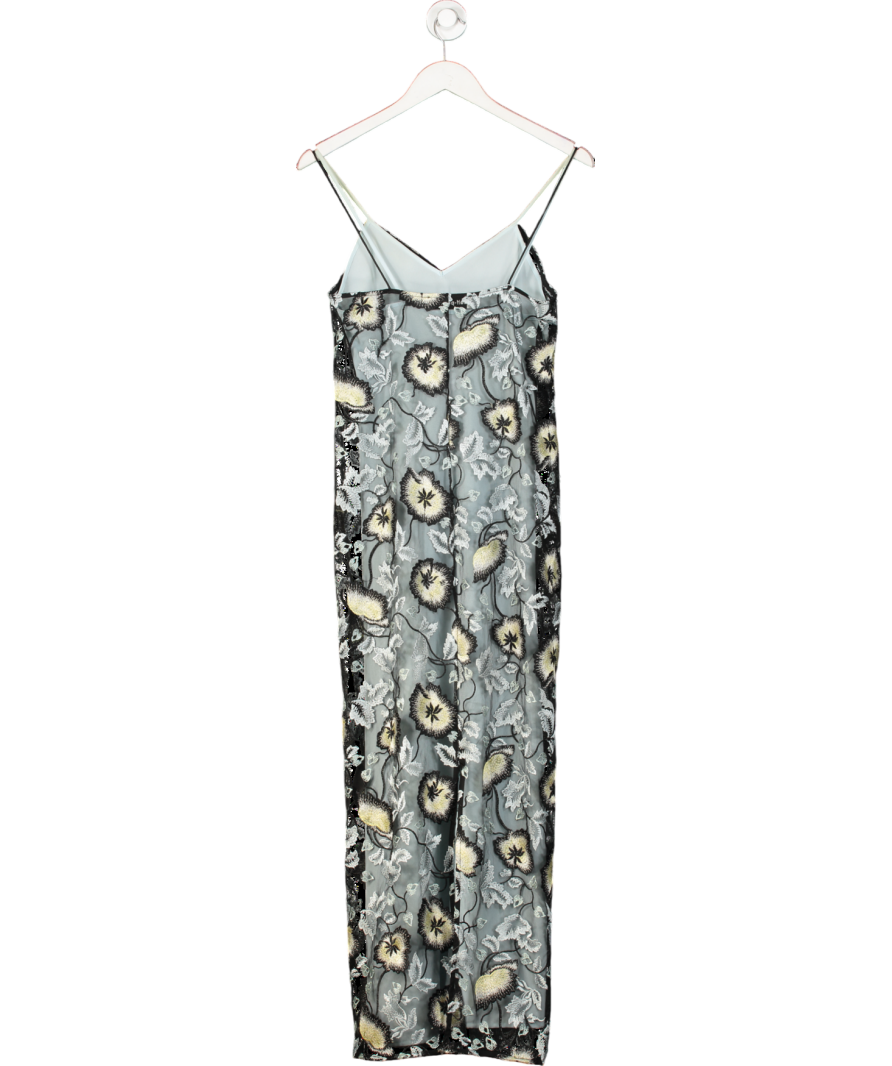 Self-Portrait Black Sofia Poppy Embroidered Maxi Dress UK 10