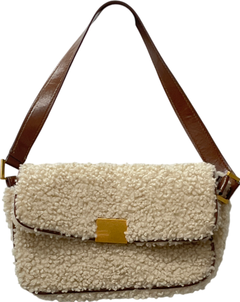 ZARA Beige Faux Fur Shoulder Bag One Size