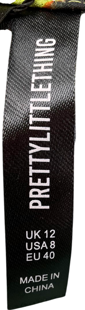 PrettyLittleThing Green Tropical Printed Chiffon Frill Detail Maxi Skirt UK 12