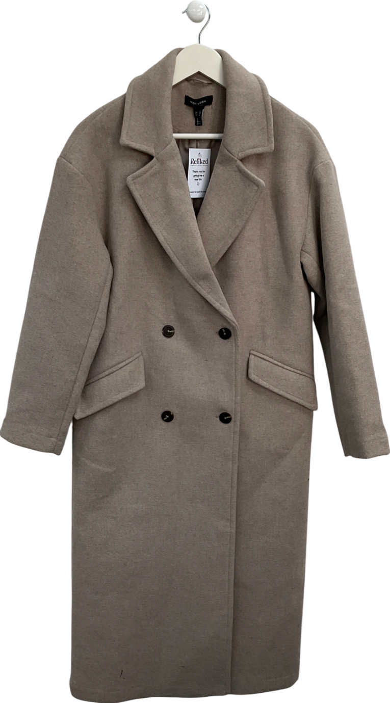 New Look Beige Wool Look Double Breasted Coat UK 10
