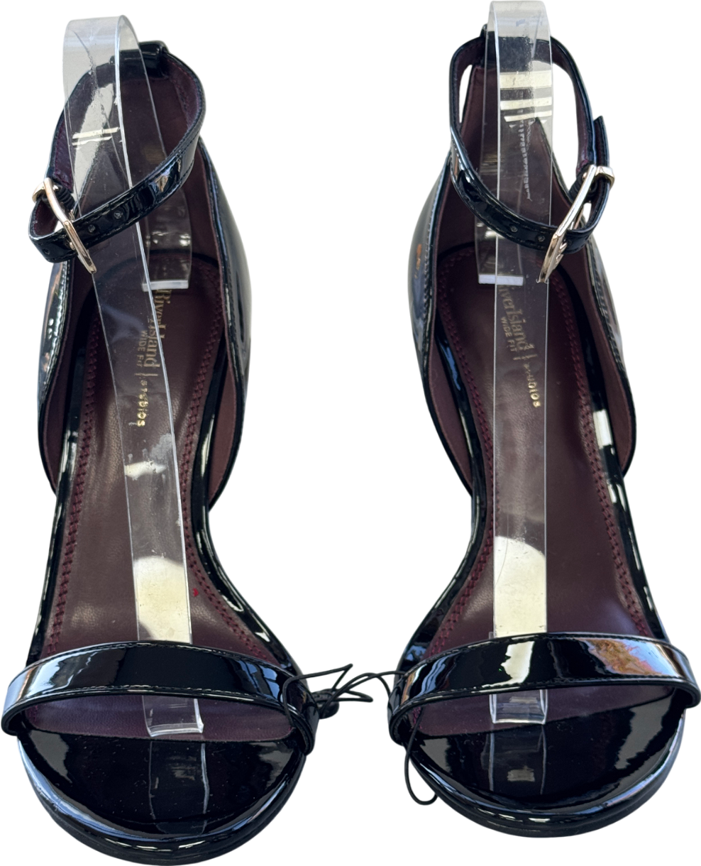 River Island Black Wide Fit Patent Banana Heeled Sandals UK 4 EU 37 👠