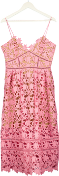 SELF PORTRAIT Pink  Azaelea Floral-embroidered Woven Midi Dress UK 4
