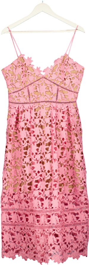SELF PORTRAIT Pink  Azaelea Floral-embroidered Woven Midi Dress UK 4