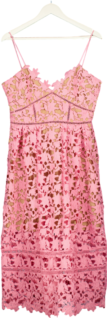 SELF PORTRAIT Pink  Azaelea Floral-embroidered Woven Midi Dress UK 4