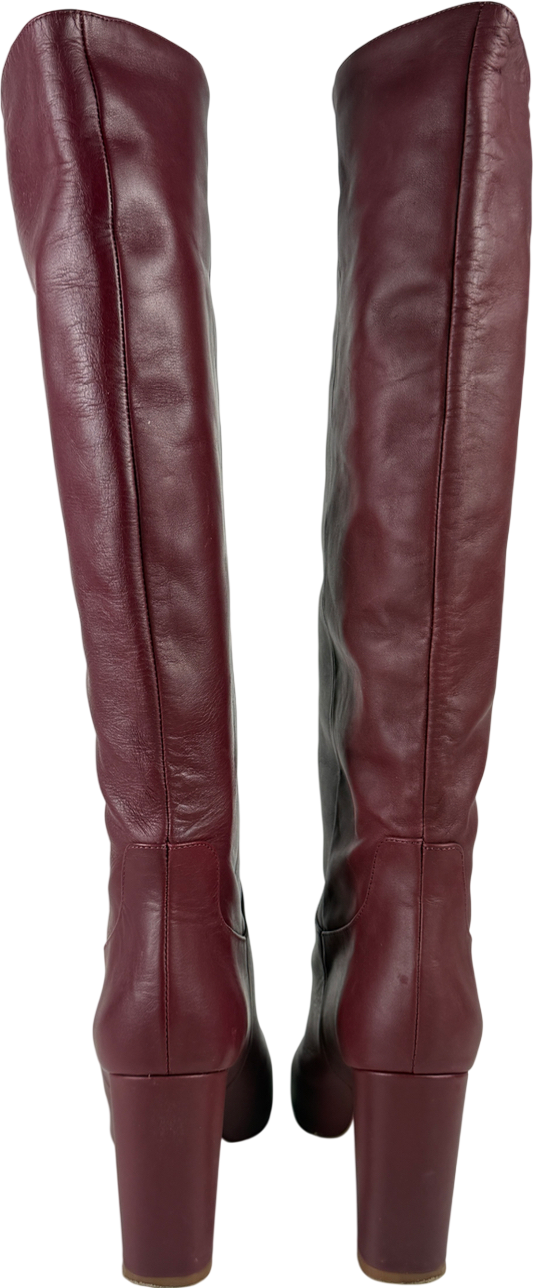 ZARA Red Burgundy Leather Knee High Boots UK 8 EU 41 👠