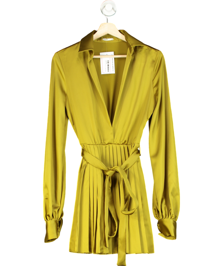 House of CB Green Chartreuse Pleated Shirt Dress UK XS