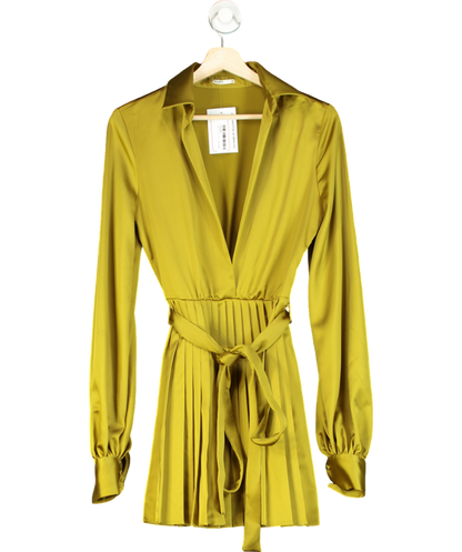 House of CB Green Chartreuse Pleated Shirt Dress UK XS