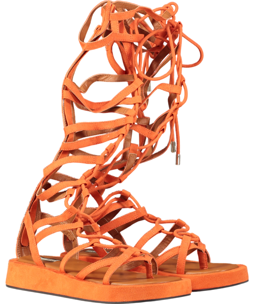 River Island Latina Orange Tie Up The Leg Sandal UK 8