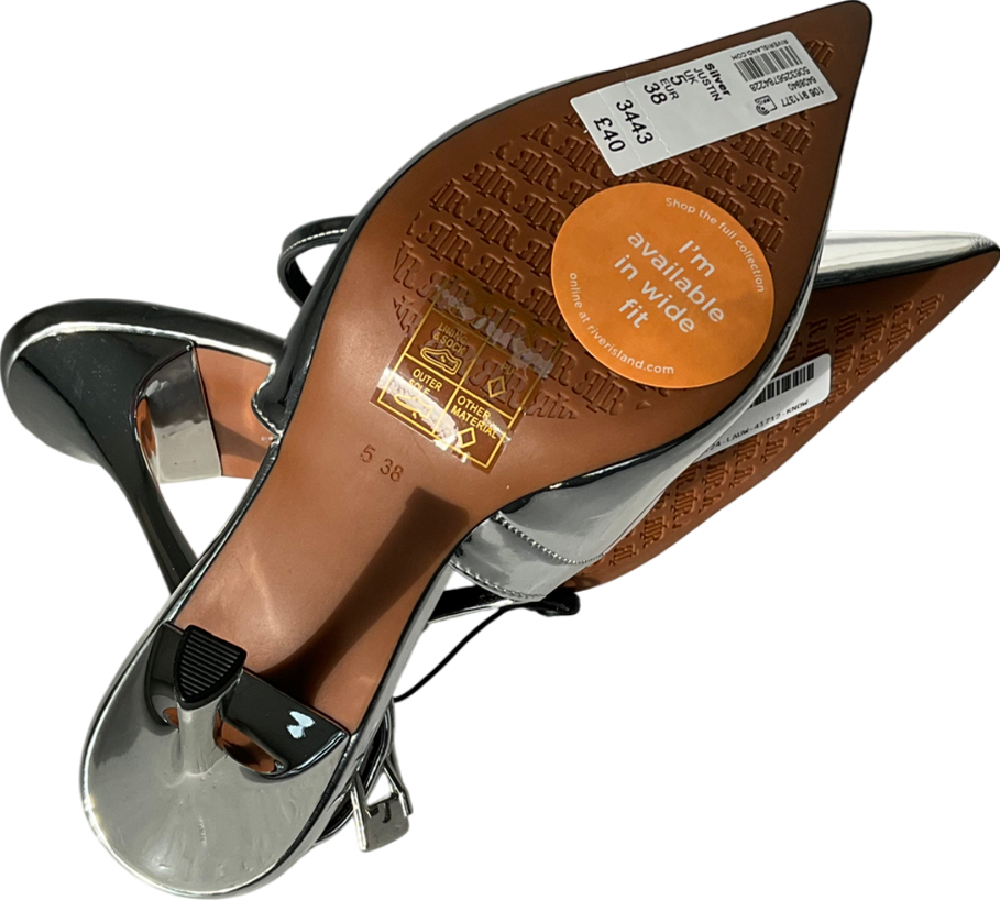 River Island Metallic Silver Pointed Heels UK 5 EU 38 👠