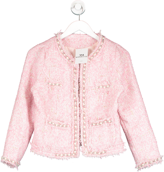 Madam Mayfair Pink Hayley Pearl Embellished Tweed Cropped Jacket UK 8