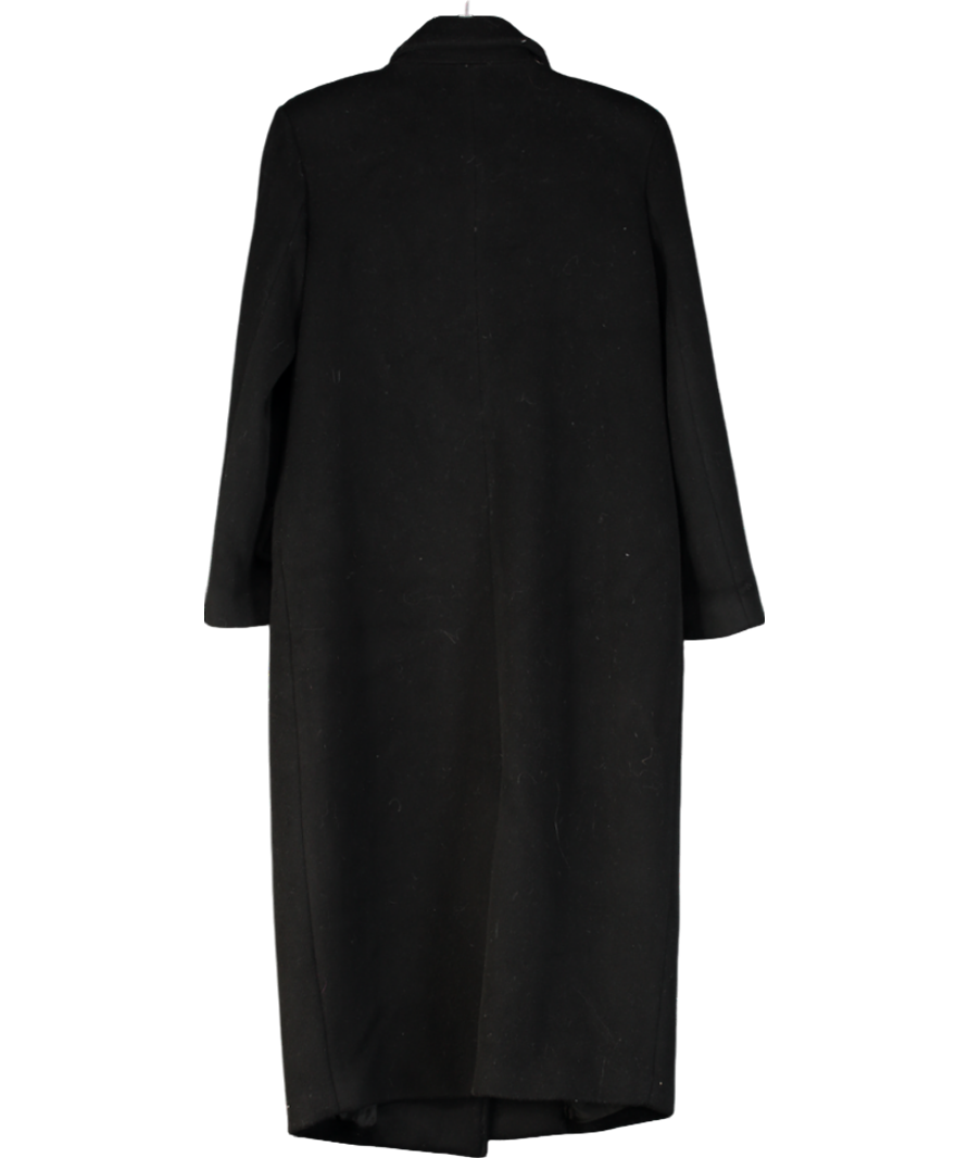 JANE & TASH Black Brushed Wool / Alpaca Blend Straight Fit Trench Coat UK S