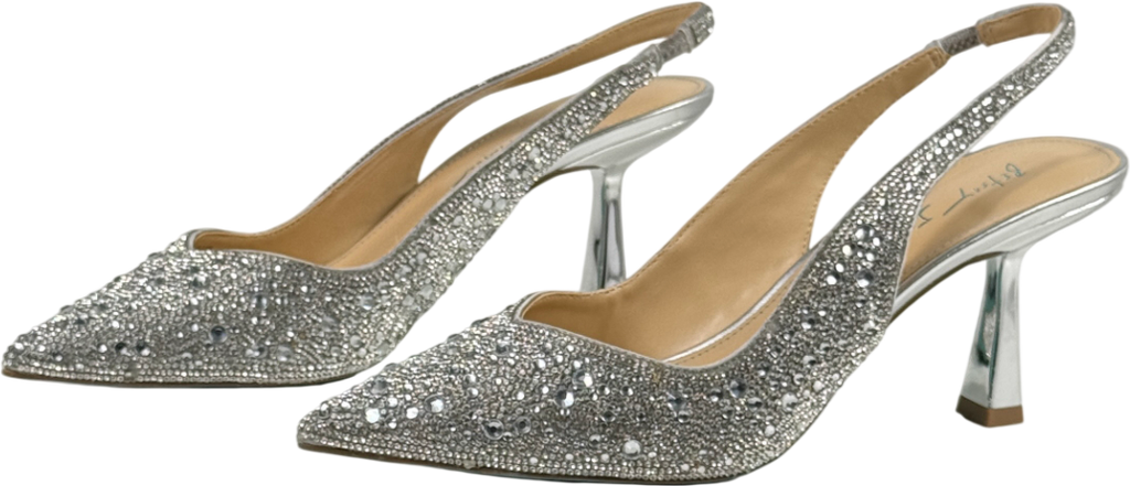 BETSEY JOHNSON Metallic Silver Crystal Embellished Sling Back Clark Shoes Us8.5 UK 6 EU 39 👠