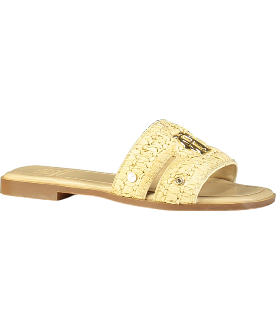 Holland Cooper Beige Naturl straw Monogram Slides UK 4 EU 37 👠