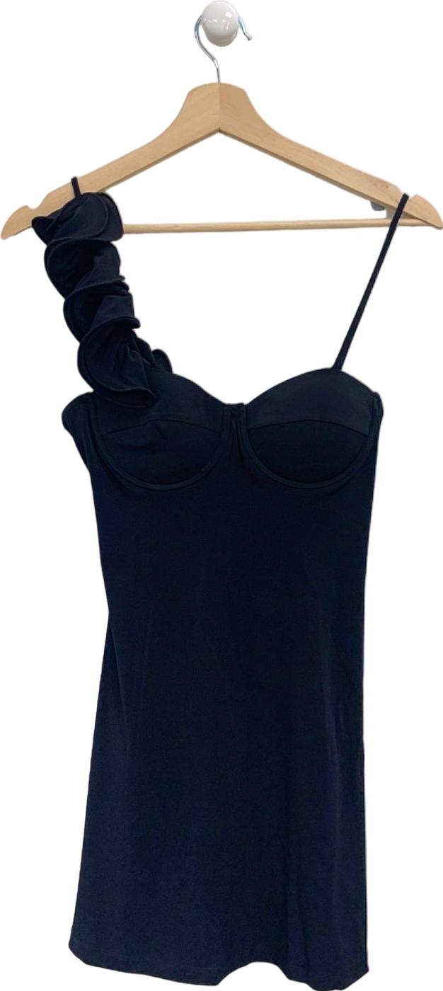 Mango Black One-Shoulder Mini Dress UK S