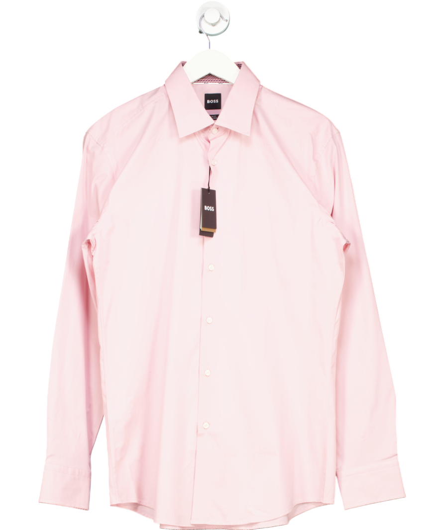 BOSS Pink Slim Fit Shirt In Easy Iron Stretch Cotton Poplin UK L