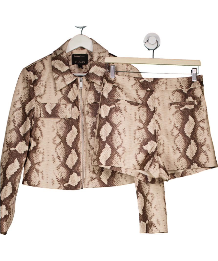 River Island Beige Snake Print Faux Leather Jacket And Shorts UK 10
