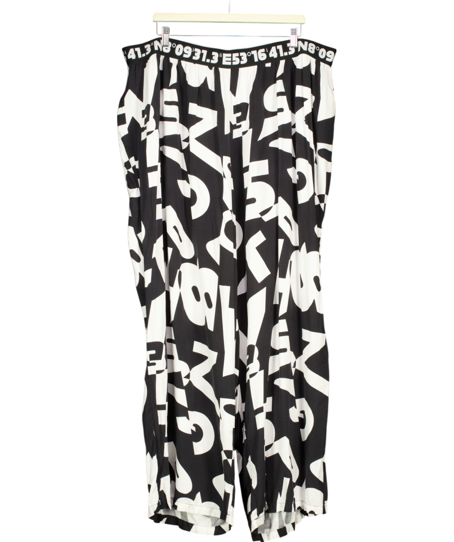 Ulla Popken Black Plus Size Monochrome Print Pull On Trousers UK XXXL