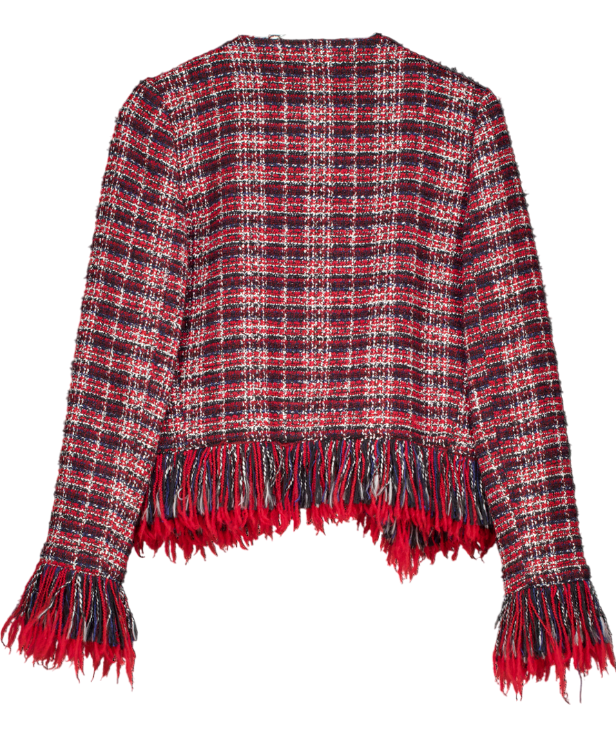 Pinko Red Tweed Blazer With Fringe Details UK 6