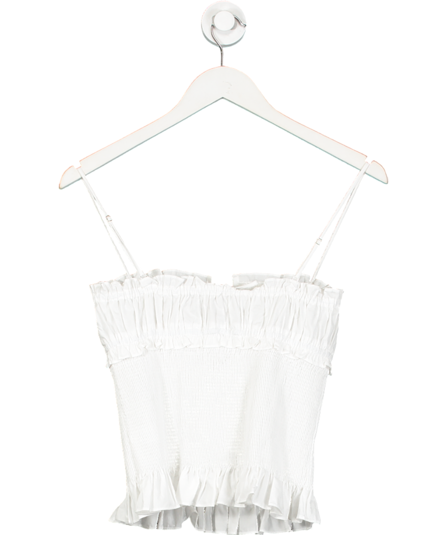 ZARA White Cotton Smocked Top UK S