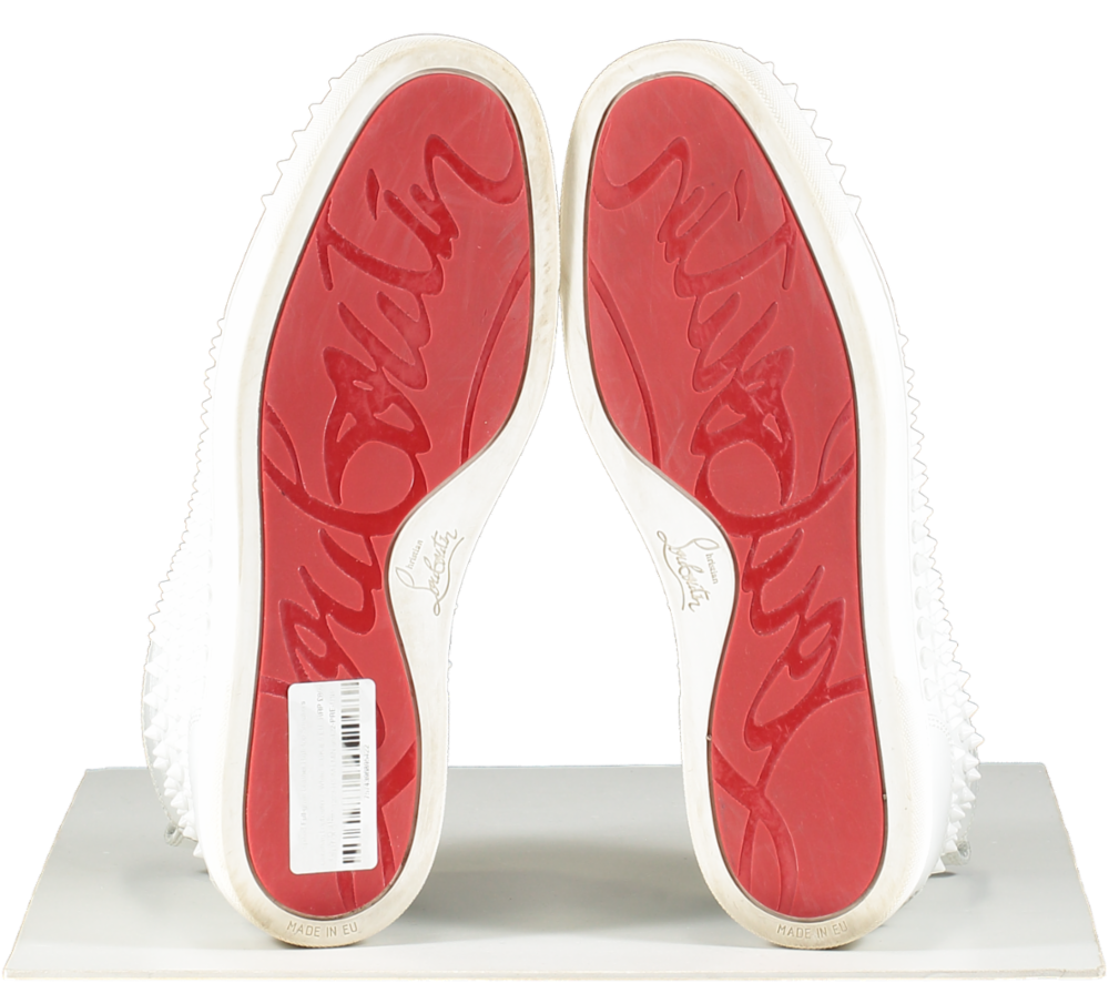 Christian Louboutin White Spiked Full-grain Leather High-top Sneakers UK 8.5 EU 42.5 👞