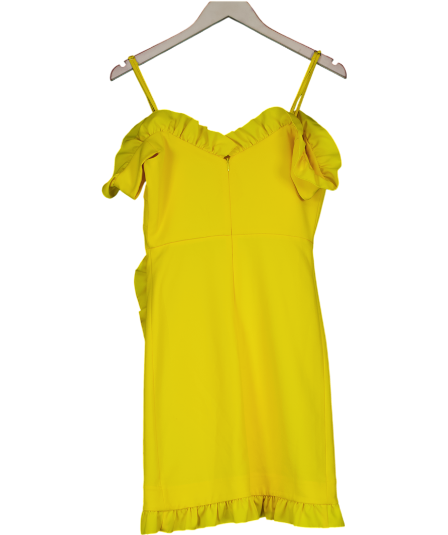 Violante Nessi Yellow Frill Bardot Mini Dress With Gold Buttons It38 UK 6