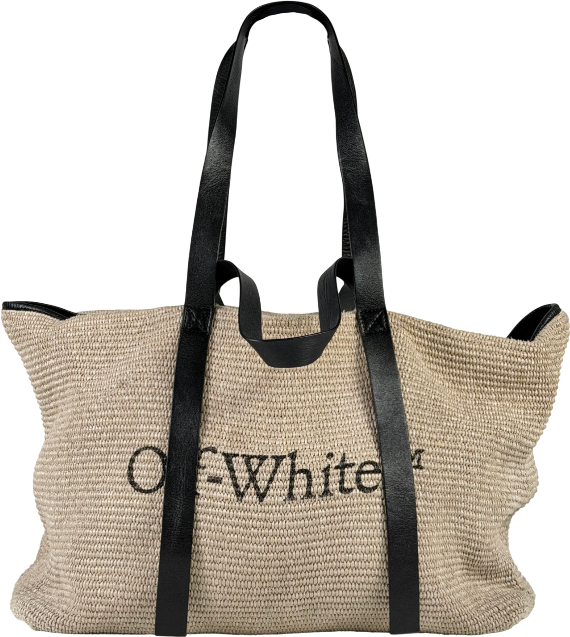 Off-White C/O Virgil Abloh Beige Raffia And Leather Commercial Tote