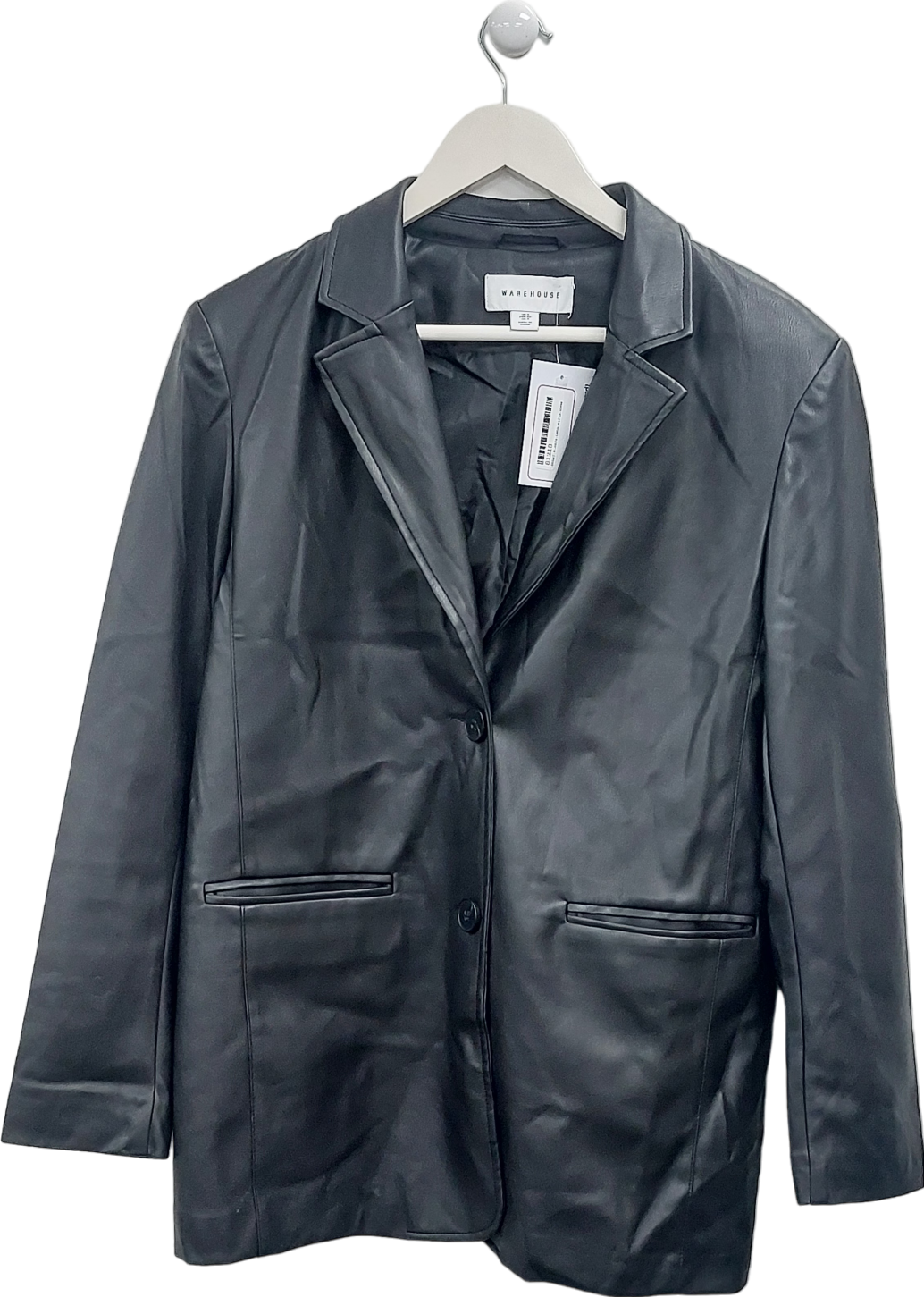 Warehouse Black Faux Leather Single Breasted Blazer UK 8