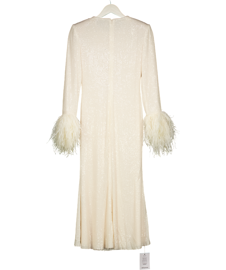 Self-Portrait Cream Sequin Feather Midi Dress UK 6