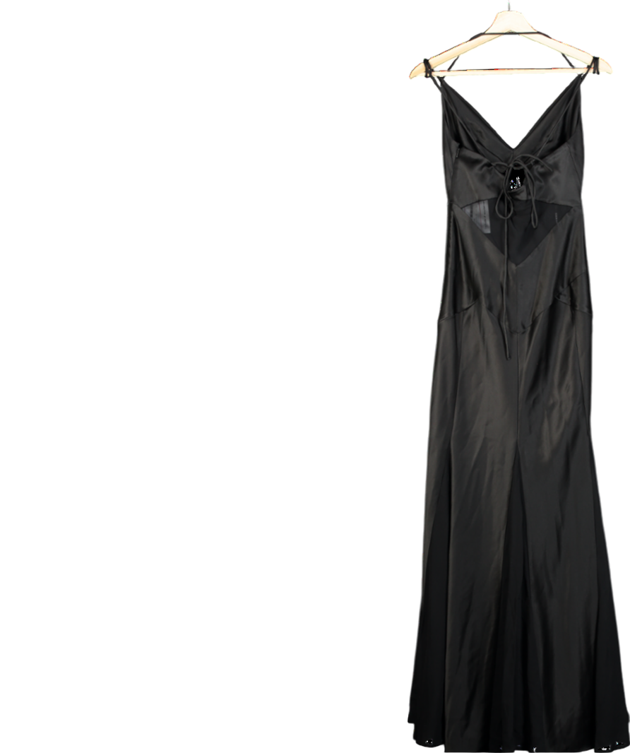 Shona Joy Black Satin Mesh Detail Maxi Dress UK 10