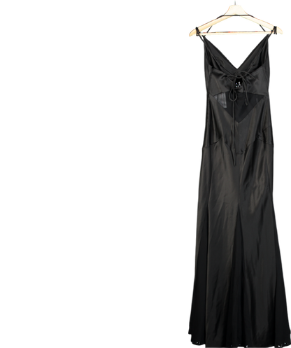 Shona Joy Black Satin Mesh Detail Maxi Dress UK 10