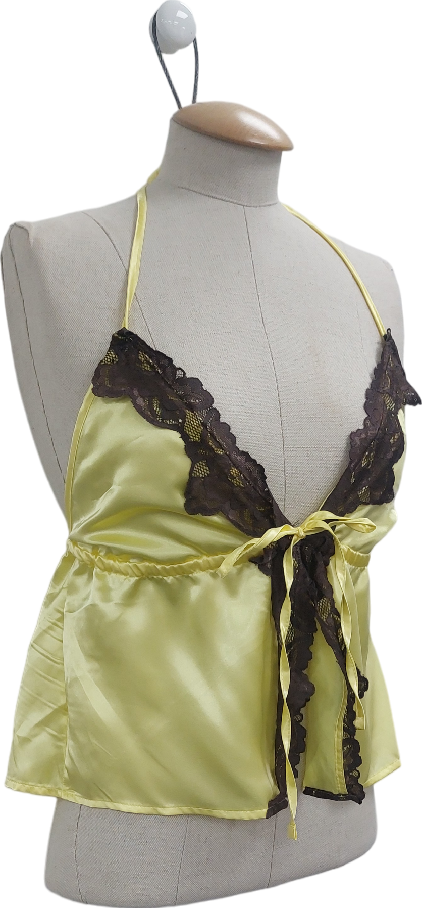 Susmie's Yellow Lace Trimmed Tie Front Top UK M