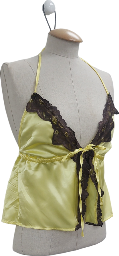 Susmie's Yellow Lace Trimmed Tie Front Top UK M