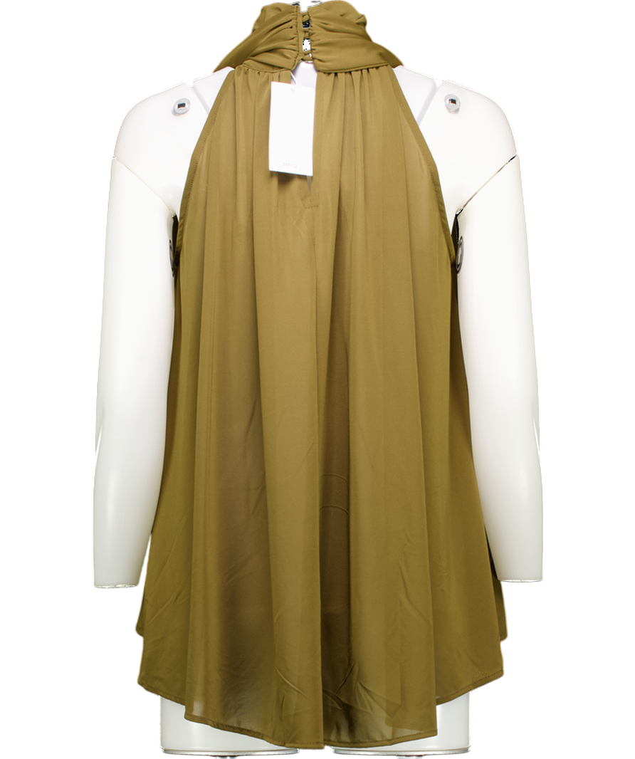 MANGO Olive Green Halter Top With Bow UK M