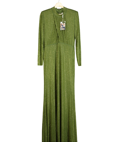 Self-Portrait Olive Green Rhinestone Maxi Dress UK 14