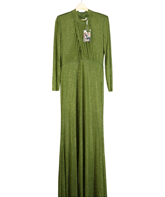 Self-Portrait Olive Green Rhinestone Maxi Dress UK 14