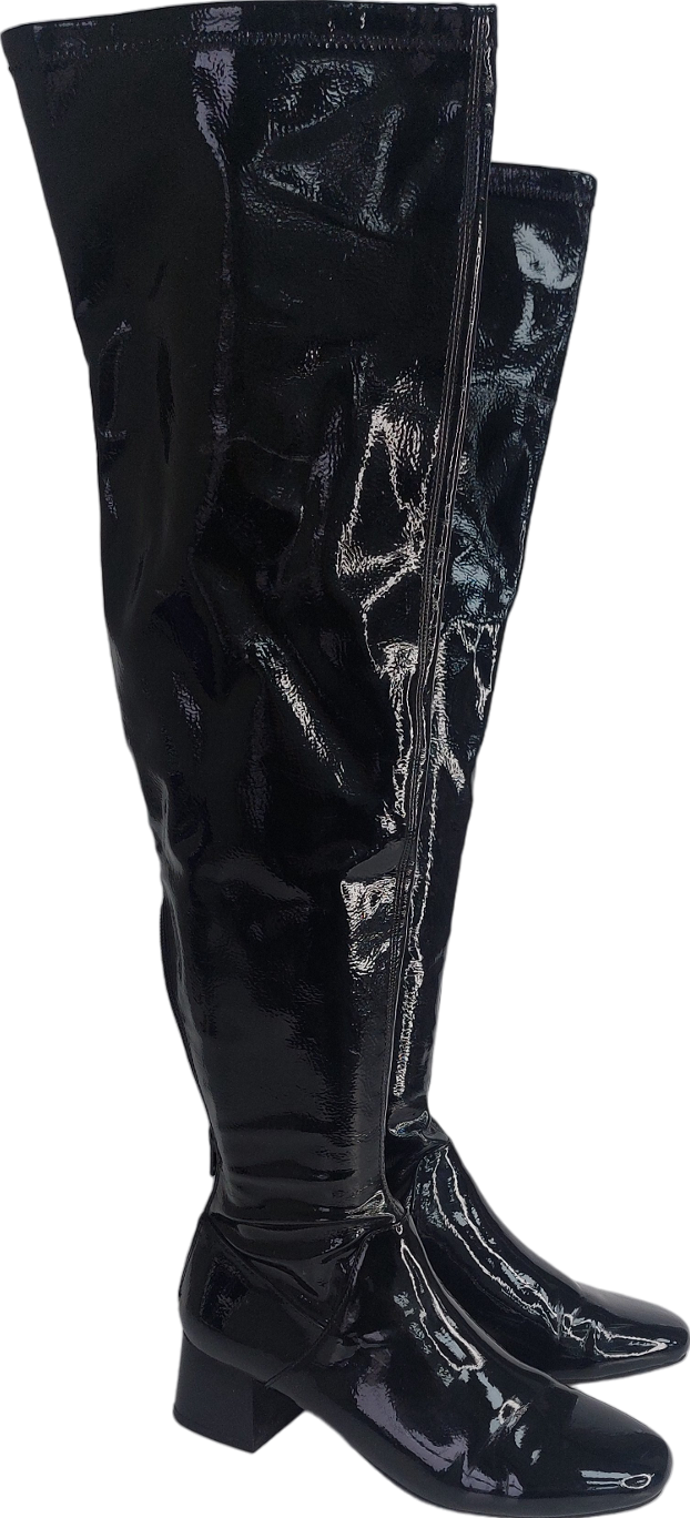 MANGO Black OVER THE KNEE Patent Boots UK 4 EU 37 👠
