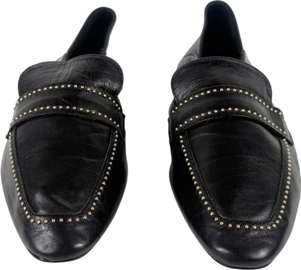 ZARA Black Air Fit Flat Soft Leather Loafer Shoe With Gold Studs UK 5 EU 38
