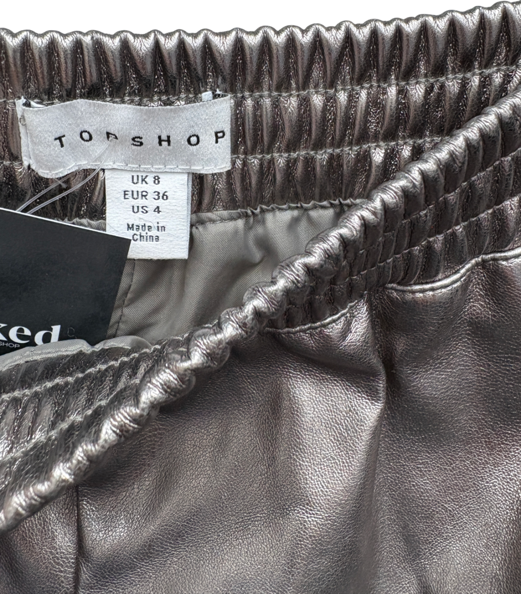 Topshop Metallic Gunmetal Faux Leather Runner Shorts UK 8