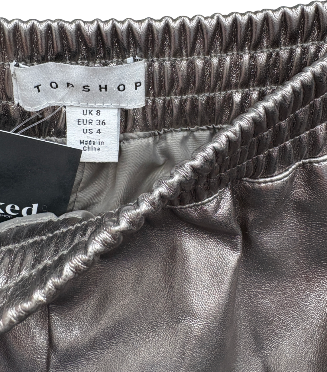Topshop Metallic Gunmetal Faux Leather Runner Shorts UK 8