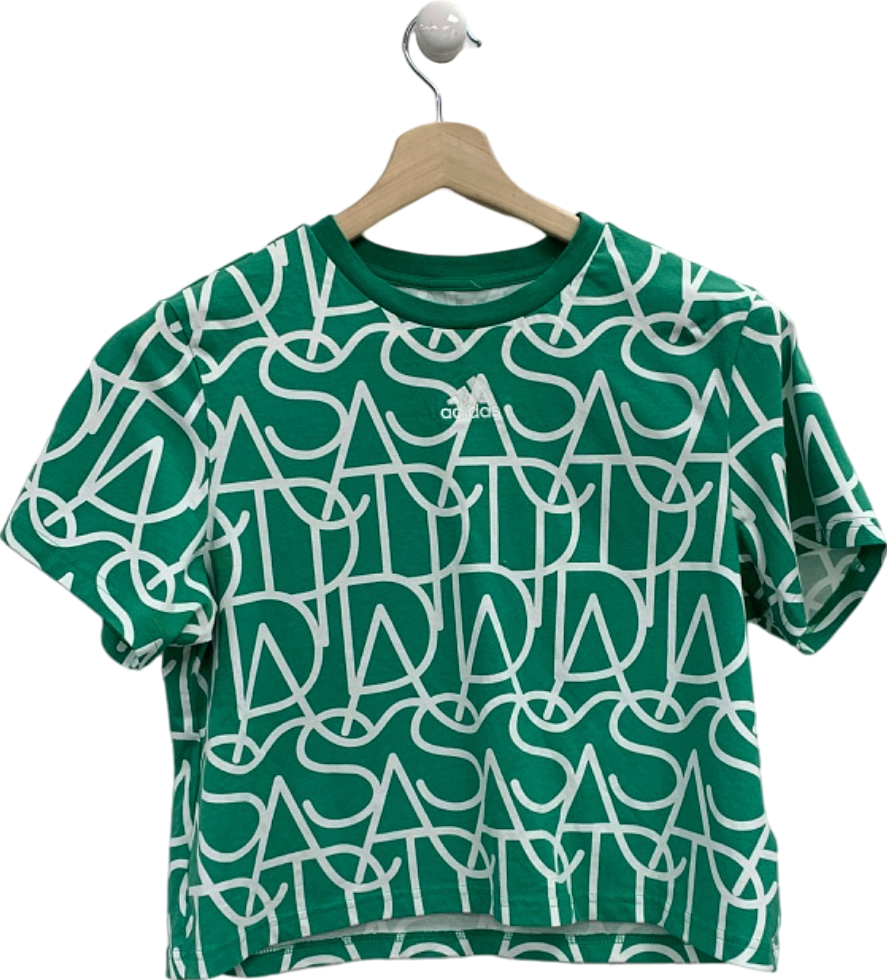 Adidas Green Patterned T-Shirt UK S