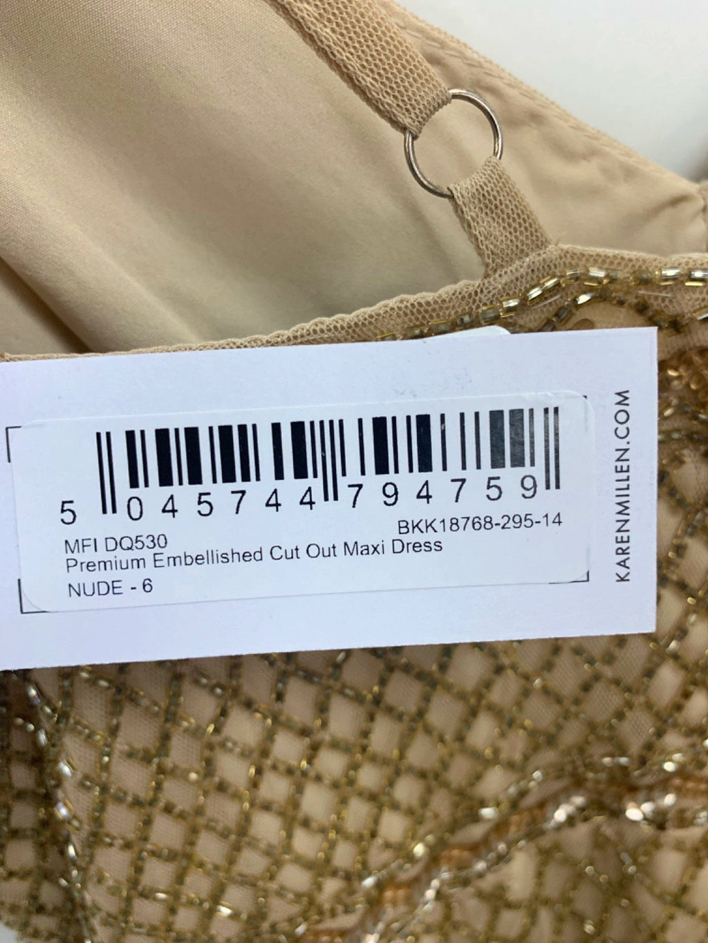 Karen Millen Nude Premium Embellished Cut Out Maxi Dress UK 6