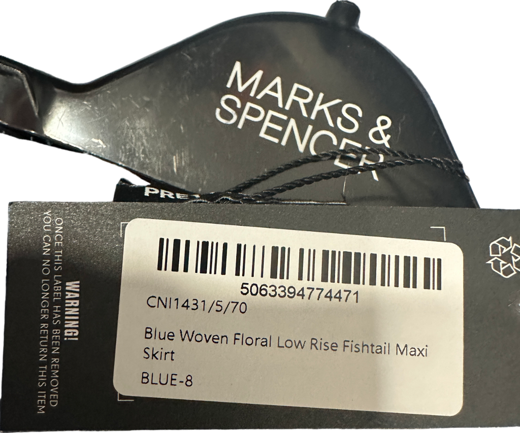 PrettyLittleThing Blue Floral Low Rise Fishtail Maxi Skirt UK 8
