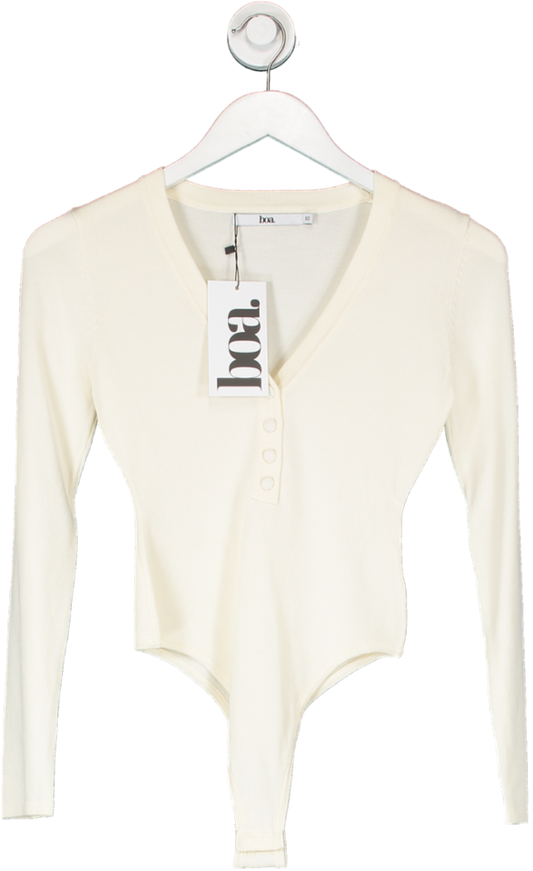 BOA Cream Fine Knit Henley Bodysuit UK XS
